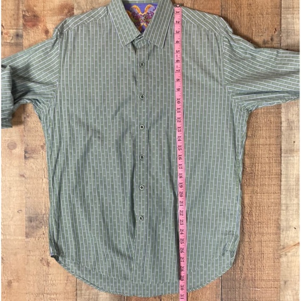 Robert Graham Mens L Green Blue Striped Dobby Long Sleeve Button Down Shirt - Picture 8 of 8